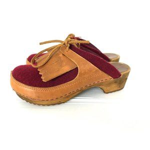Sanita Burgundy and Tan Wool Mules